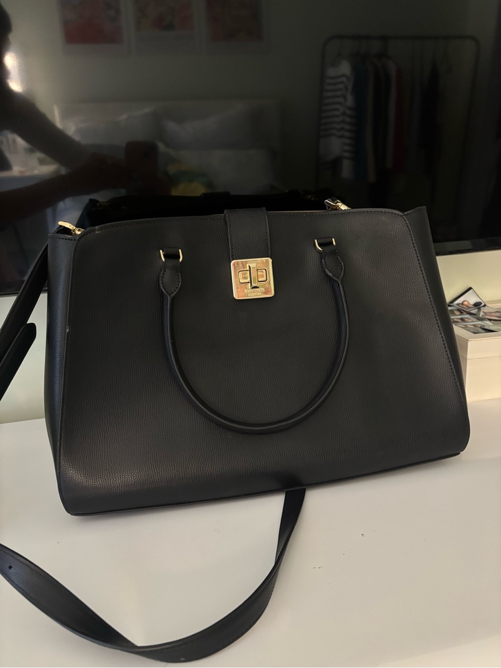 kate spade Black Pebbled Satchel with Gold Hardware